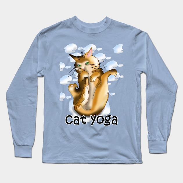 Yoga practice for a cartoon ginger cat Long Sleeve T-Shirt by cuisinecat